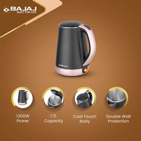 Bajaj KTP 1.7 Litre Electric Kettle Concealed Element Stainless Steel ...