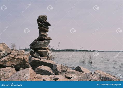 Stone Stack, Nature Landscape River Bank Stock Photo - Image of rock ...