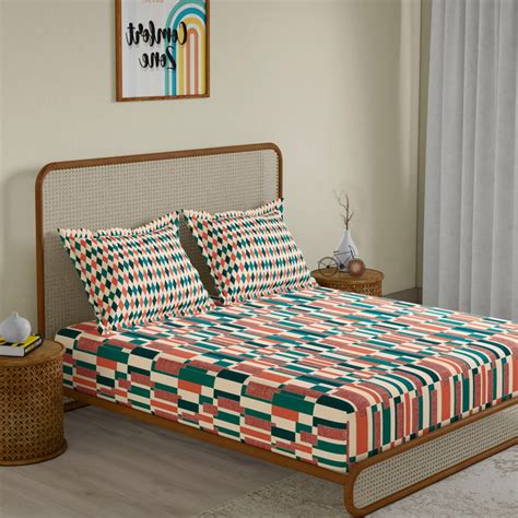 Buy STELLAR HOME Lilly Cotton 104TC Printed 3Pcs Queen Bedsheet Set ...