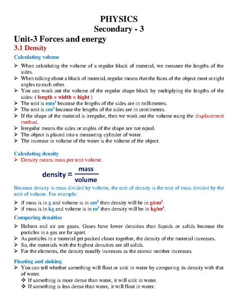 S3 Physics Unit-3 & 6 & 9 Revision note - PHYSICS Secondary - 3 Unit- 3 ...