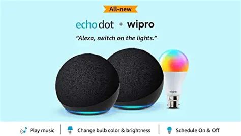 Echo Dot (5th Gen, Black) gift twin pack with Wipro 9W LED Smart Color ...