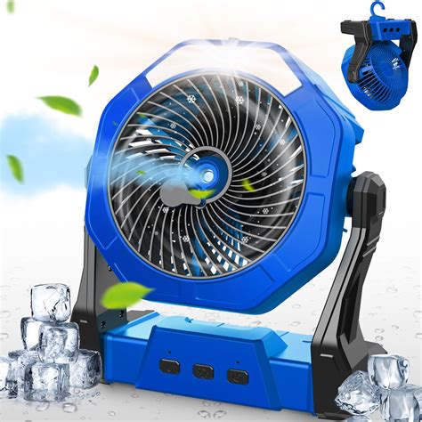 Camping Fan, Misting Fan Portable with Light & 250ml Water Tank ...