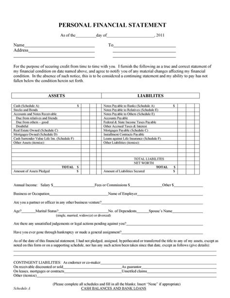 Image result for Personal Financial Statement Format