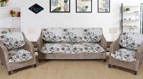 MEBELS JOY Quilted Velvet Roses Design Sofa Cover, for 3 seater and 2 ...