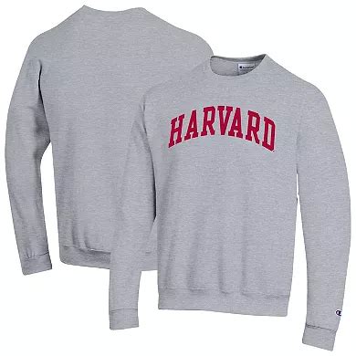 Men's Champion Heather Gray Harvard Crimson Basic Arch Fleece Pullover ...