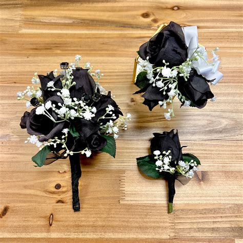 Black prom corsage and boutonniere set handheld bouquets for prom ...