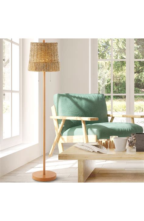 JONATHAN Y Ocata 2-Light Coastal Bohemian Iron/Rattan LED Floor Lamp ...