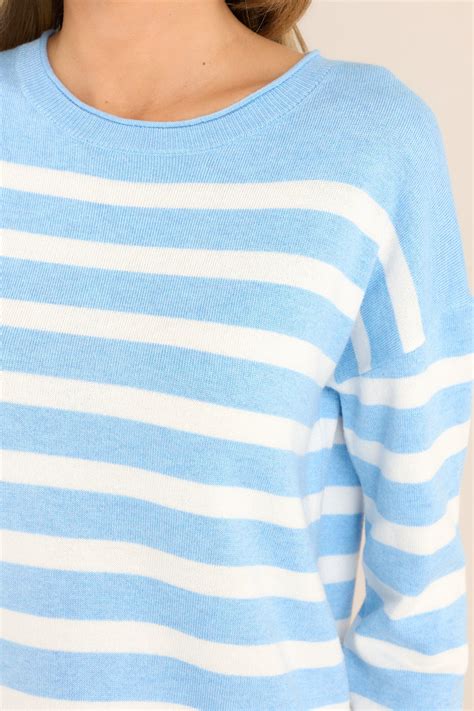 Cozy Sky Blue & White Striped Sweater - All Sweaters | Red Dress