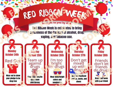 Red Ribbon Week Schedule Activity Flyer Printable for School PTA | PTO ...