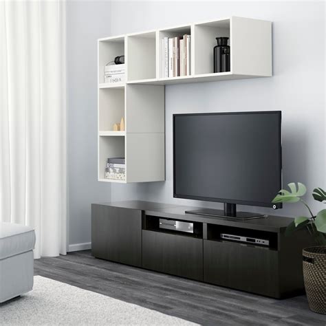 BESTÅ / EKET cabinet combination for TV, white/black-brown, 180x42x170 ...