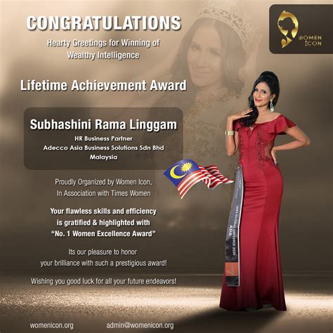 Subhashini Rama Linggam has bagged Lifetime Achievement Award