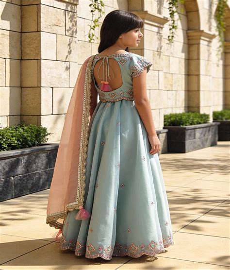 Shop Blue Organza Embroidery Lehenga with Choli Organza Dupatta for ...