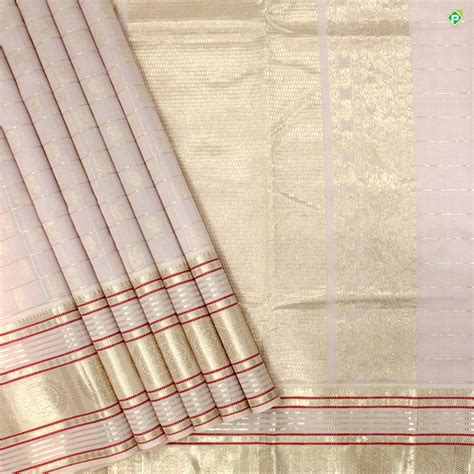 Baby Pink With Silver Zari Checked Peacock Chakram Motifs Kuppadam Sil ...