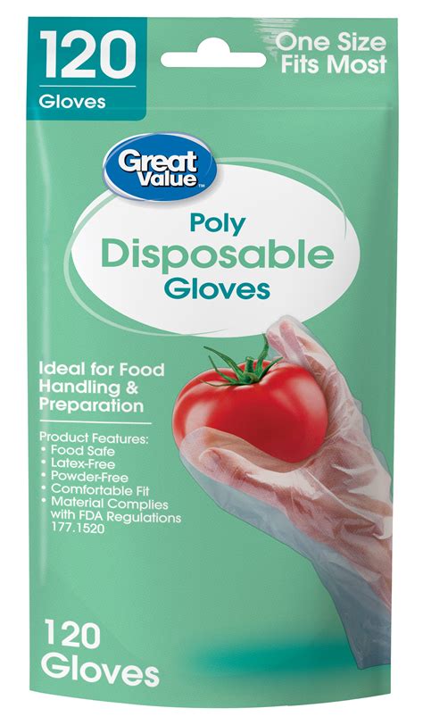Great Value Disposable Poly Food Gloves, 120-Count, One Size Fits Most ...