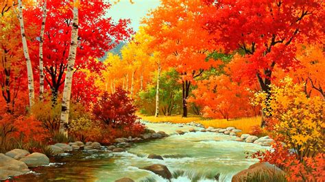 Autumn Trees Painting | Autumn landscape, Landscape paintings, Waterfall paintings