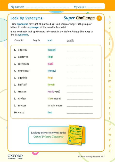 These synonyms have got all jumbled up! Can you rearrange each group of ...