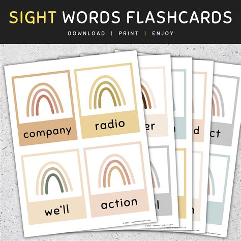 Fry Sight Word Flash Cards: 10th 100, Boho Rainbow Sight Words, [SET 3 ...