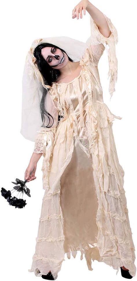 Buy Ghost Bride Costume - Miss Havisham Ladies Wedding Dress with Veil ...