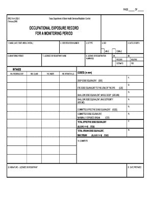 Fillable Online dshs texas OCCUPATIONAL EXPOSURE RECORD FOR A ...
