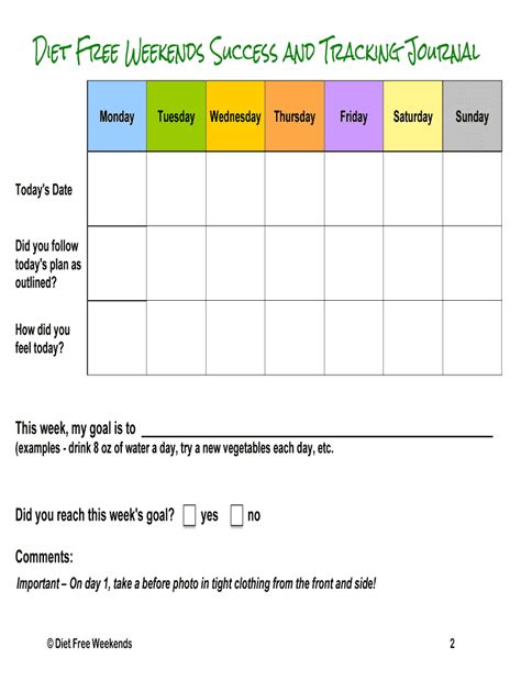 Fillable Online Diet Free Weekends Success and Tracking Journal Fax ...