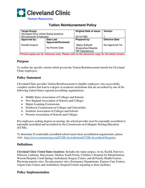 Cleveland Clinic Tuition Reimbursement Policy - Human Resources Tuition ...