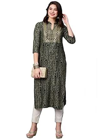 Buy GoSriKi Women's Pure Cotton Rayon Bandhani Printed with Embroidered ...