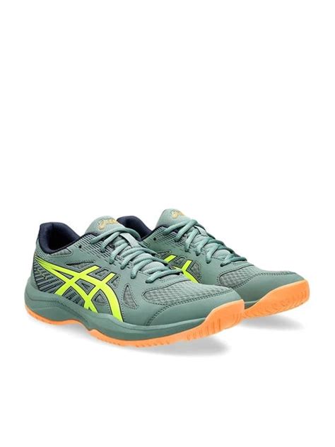 Asics UPCOURT 6 Indoor Court Shoe (Celadon / Safety yellow) - Probadminton