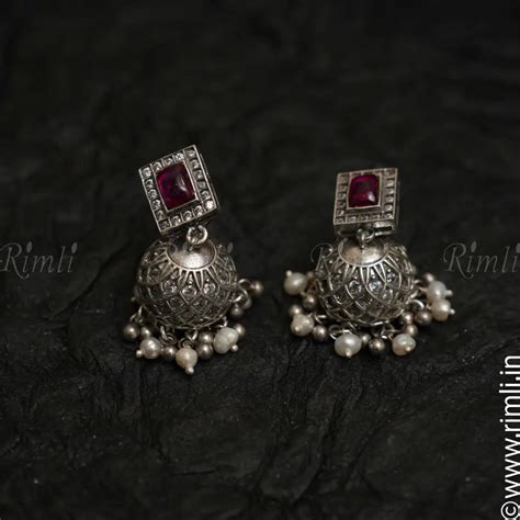 Gamya Silver Jhumka - White