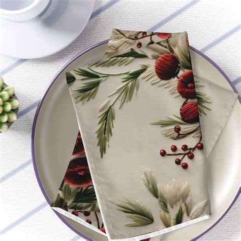 Botanical Christmas Cloth Napkin Set of 4 Napkins Floral Aesthetic ...