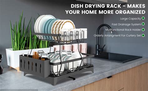 Mokshith Dish Drying Rack 2 Tier Dish Rack with Cup Holder and Utensil ...
