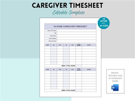 Printable Timesheet For Caregiver