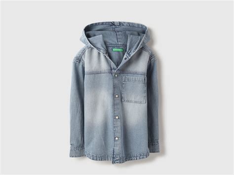 Boys Boxy Fit Hooded Solid Denim Shirt – United Colors of Benetton Store