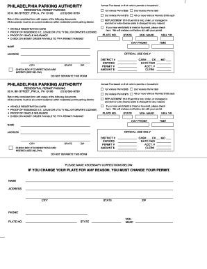 2014 Form PA Philadelphia Parking Authority Residential Permit Parking ...