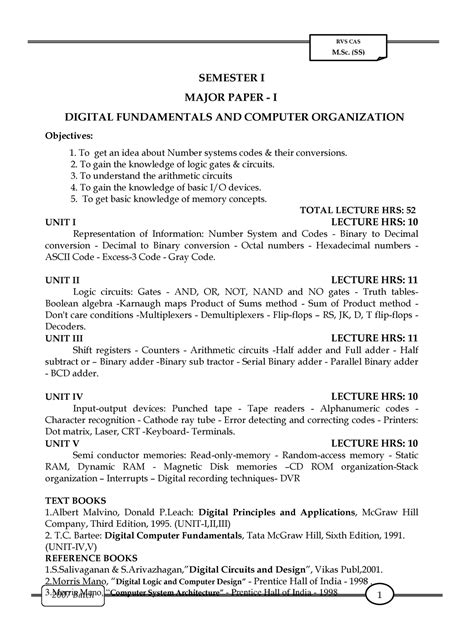 Digital fundamentals & computer organisations - RVS CAS M. (SS ...