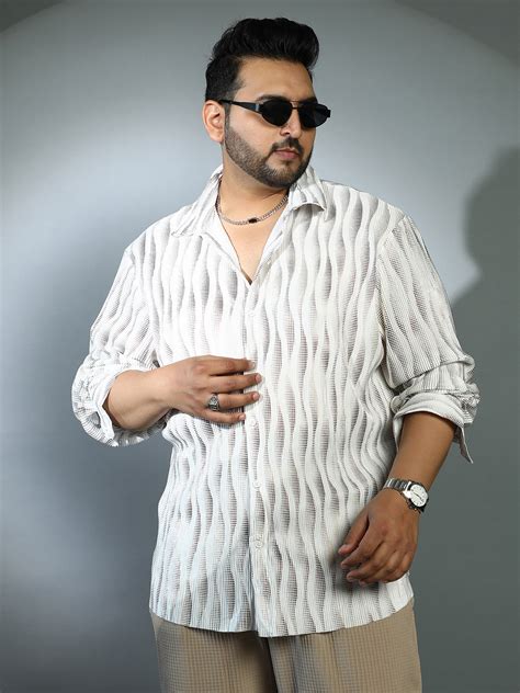 Instafab Plus Men's Ivory White & Chocolate Brown Prismic-Swirl Shirt