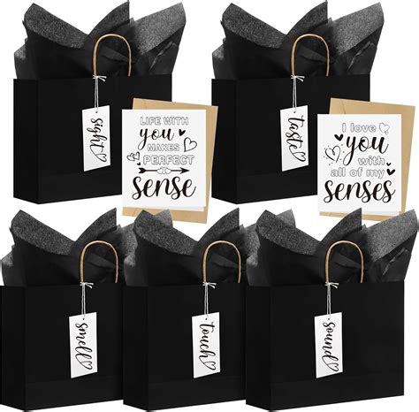 Amazon.com: Kolldenn 5 Senses Gift Bags with Tags Kraft Paper Bag for ...