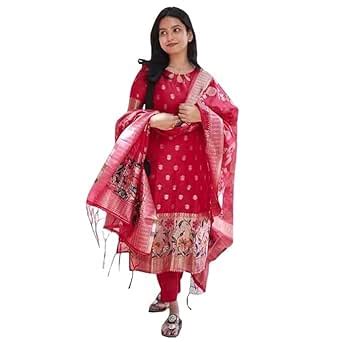 Buy SILK BLISS Traditional Banarasi Silk Kurti Pant Set with Dupatta ...