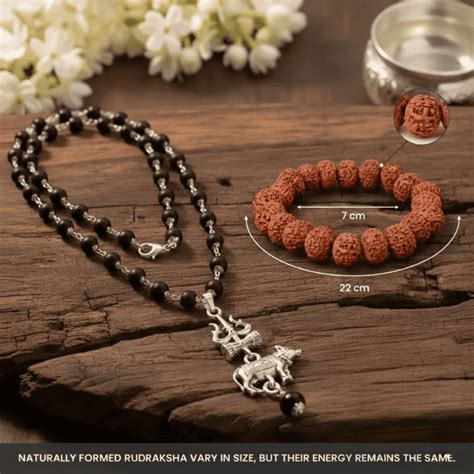 Silver Cap Karungali Mala with Trishul Nandi Pendant – Mokshima