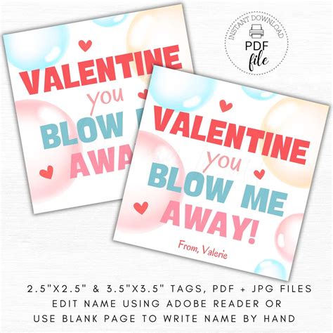 Printable Valentine You Blow Me Away Gift Tag, Personalized Happy ...