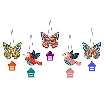 Artvibes Multicolored Butterfly & Birds Wooden Wall Hanging for Home ...
