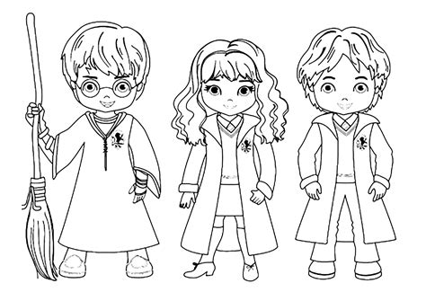 Harry, Ron and Hermione, drawn in Kawaii style - Harry Potter Coloring ...