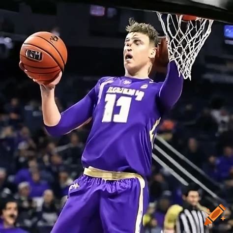 Caucasian basketball player slam dunking for Washington Huskies on Craiyon