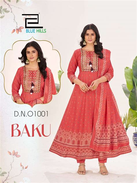 BLUE HILLS BAKU RAYON FOIL PRINT FANCY ANARKALI KURTI WITH BOTTOM AND ...