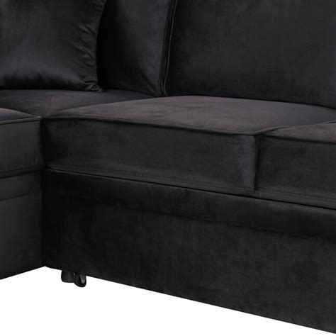 Bybafun 84.8-in Modern Black Velvet 4-seater Reclining Sleeper ...