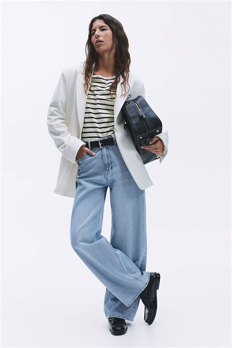 Boat-neck cotton top - White/Black striped - Ladies | H&M IN