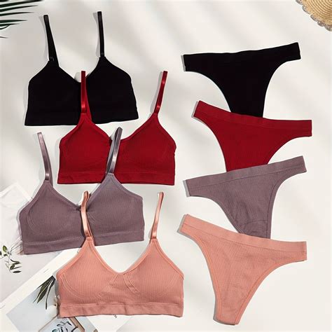 4 Sets Wireless Push Up Bra & Thong Lingerie Set Women's Lingerie – CRAZE