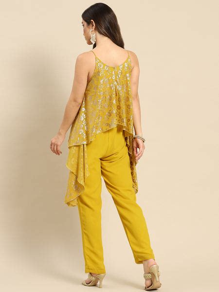Buy Asymmetric drape jumpsuit in Yellow for Women
