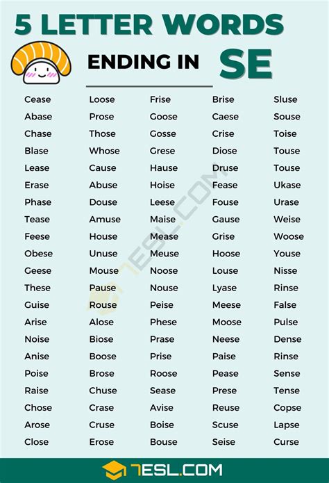 5 Letter Words Ending in SE (170+ Words in English) • 7ESL