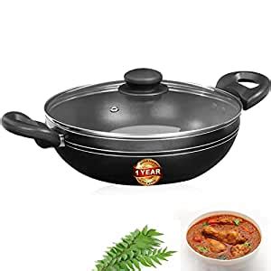 Buy Blueberry's Nonstick 24cm Kadai with Glass Lid,3mm Thickness, 3 ...