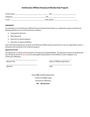 Fillable Online Smithsonian Affiliate Reciprocal Membership Program Fax ...